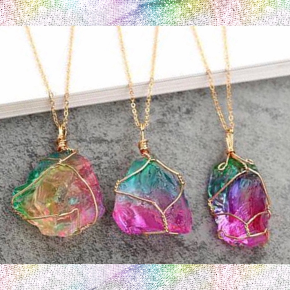 🌈Rainbow Ombre Chakra Gemstone Pendant Necklace🦄